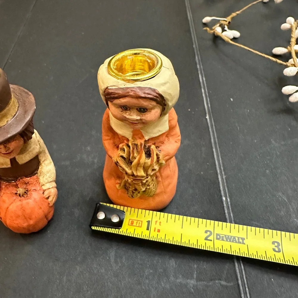 Kurt S. Adler Thanksgiving Pilgrims Candle Holders Resin Vintage‎ Man Woman
